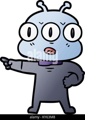 Cartoon tre eyed alien Illustrazione Vettoriale
