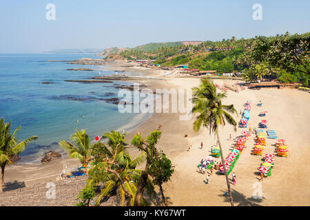 GOA, India - 09 dicembre 2016: Vagator o Ozran antenna spiaggia vista panoramica nel Nord Goa, India. Foto Stock