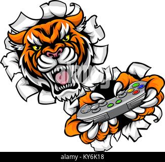 Tiger Esports Gamer mascotte Illustrazione Vettoriale