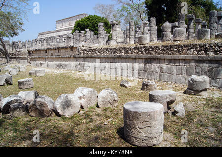 Colonne vicino Tempio dei Guerrieri in Chichen Itza, Messico Foto Stock