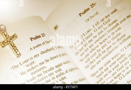 La Bibbia aperta al Salmo 23 - Il Signore è il mio pastore Foto Stock