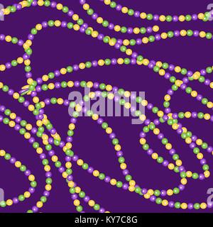 Mardi Gras beads seamless pattern. Martedì grasso infinite sfondo, una texture di ripetizione. Illustrazione Vettoriale. Illustrazione Vettoriale