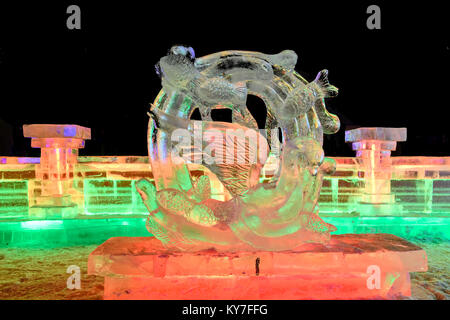 Harbin Ice Festival 2018 Colori notte luminarie e divertimento Foto Stock