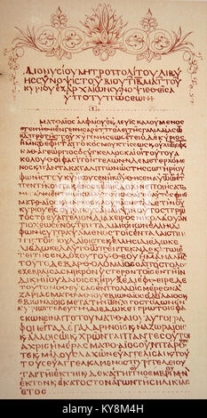 Un possibile primo secolo manoscritto greco del Vangelo di Matteo, pubblicato come un facsimile da Costantino Simonides nel 1861. Simonides era un falsario condannati e sebbene questo facsimile è stato denunciato come una contraffazione non è mai stato dimostrato. Foto Stock