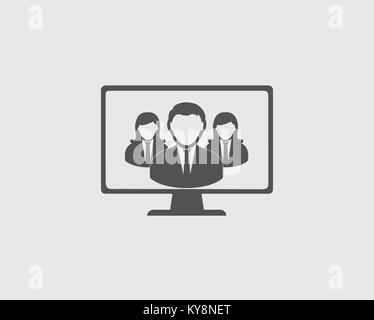 Team aziendale icona sullo schermo del computer. I dipendenti dietro il leader. Illustrazione Vettoriale
