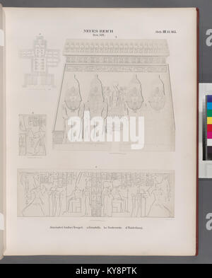 Un dettagliato piano architettonico e l'elevazione del grande Tempio di Abu Simbel dalla XIX dinastia del nuovo Regno, che mostra la facciata e le incisioni della porta. Foto Stock