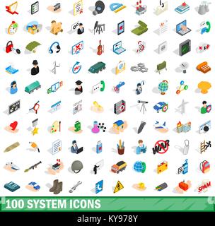 100 le icone del sistema impostato in vista isometrica 3d stile per qualsiasi design illustrazione vettoriale Illustrazione Vettoriale