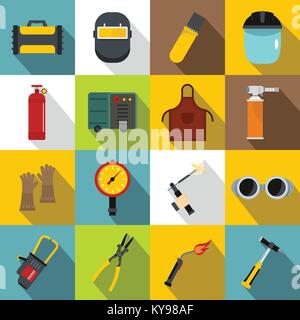 Icone di saldatura impostato. Illustrazione piana di saldatura 16 icone vettoriali per il web Illustrazione Vettoriale