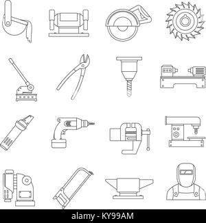 Per la lavorazione di metallo set di icone. Illustrazione piatta di metallo 16 di lavoro icone vettoriali per il web Illustrazione Vettoriale