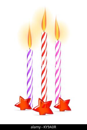 Colorate candele di compleanno con stelle Illustrazione Vettoriale