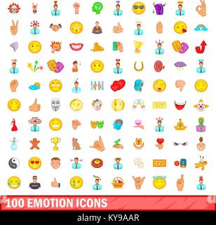 100 emozione set di icone in stile cartoon per qualsiasi design illustrazione vettoriale Illustrazione Vettoriale