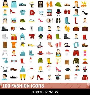 100 icone della moda impostato in uno stile piatto per qualsiasi design illustrazione vettoriale Illustrazione Vettoriale