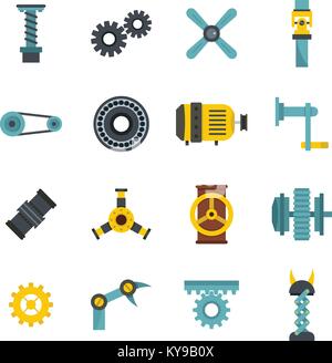 Meccanismi di Techno kit set di icone in stile piatto isolato illustrazione vettoriale Illustrazione Vettoriale