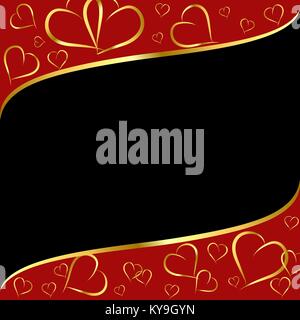 Rosso-nero con sfondo dorato di contorno di cuori Illustrazione Vettoriale