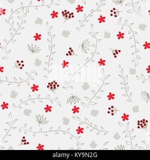 Modello senza cuciture con rami, foglie e fiori Illustrazione Vettoriale