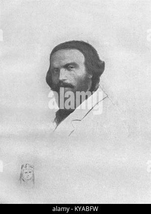 Questa pagina di "Dzieła Cyprjana Norwida" presenta un acquatinta di Franciszek Siedlecki che raffigura il poeta e artista polacco Cyprian Norwid, una figura chiave nella letteratura e nell'arte polacca durante il XIX secolo. Foto Stock