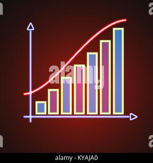 Ordine crescente bar e linea grafico - neon incandescente icona illustrazione Illustrazione Vettoriale