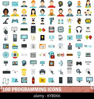 Programmazione 100 set di icone in stile piatto per qualsiasi design illustrazione vettoriale Illustrazione Vettoriale