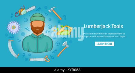 Lumberjack banner strumenti concetto orizzontale. Cartoon illustrazione di lumberjack banner strumenti vettore orizzontale per il web Illustrazione Vettoriale