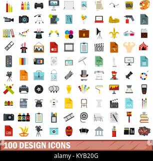 100 design set di icone in stile piatto per qualsiasi design illustrazione vettoriale Illustrazione Vettoriale