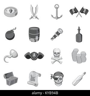 La cultura dei pirati simboli set di icone monocromatico Illustrazione Vettoriale