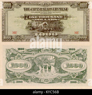 Una banconota da 1944 dollari emessa dal governo giapponese durante l'occupazione della seconda guerra mondiale in Malesia, Borneo del Nord, Sarawak e Brunei, rappresentando la valuta e il controllo economico in tempo di guerra. Foto Stock