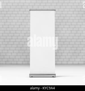 Blank Roll Up Banner su sfondo bianco. Il rendering 3D Foto Stock