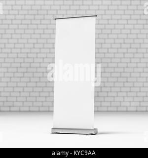 Blank Roll Up Banner su sfondo bianco. Il rendering 3D Foto Stock