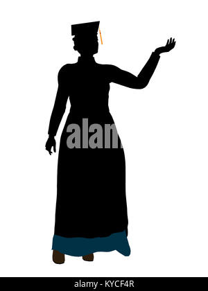 African American graduate silhouette su uno sfondo bianco Foto Stock