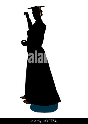 African American graduate silhouette su uno sfondo bianco Foto Stock