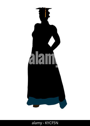 African American graduate silhouette su uno sfondo bianco Foto Stock