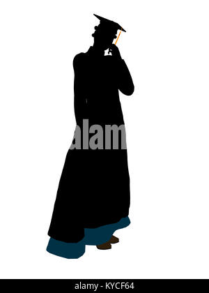 African American graduate silhouette su uno sfondo bianco Foto Stock