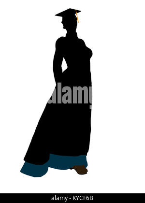 African American graduate silhouette su uno sfondo bianco Foto Stock