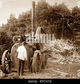 Trazione del motore alimentando una segheria, PERIODO VITTORIANO Foto Stock