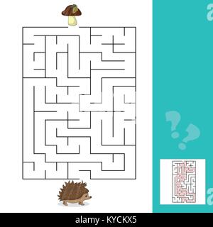 Gioco labirinto hedgehog aiutano a trovare un modo per funghi con risposta Illustrazione Vettoriale