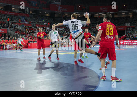 Zagabria, Croazia. Il 13 gennaio, 2018. Campionati Europei negli uomini la pallamano, EHF EURO 2018 gruppo C match Germania - Montenegro 32:19. In azione Paolo DRUX (95) Credito: Dario Vuksanovic/Alamy Live News Foto Stock