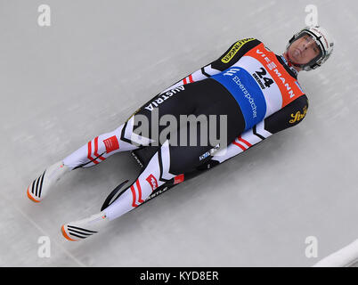 Oberhof, Germania. Xiv gen, 2018. Reinhard Egger dall Austria luges durante la Coppa del Mondo di slittino a Oberhof, Germania, 14 gennaio 2018. Credito: Martin Schutt/dpa-Zentralbild/dpa/Alamy Live News Foto Stock