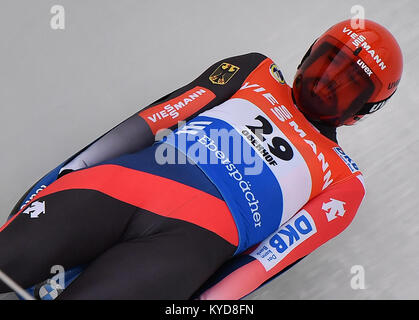 Oberhof, Germania. Xiv gen, 2018. Andi Langenhan dalla Germania luges durante la Coppa del Mondo di slittino a Oberhof, Germania, 14 gennaio 2018. Credito: Martin Schutt/dpa-Zentralbild/dpa/Alamy Live News Foto Stock