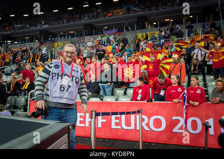 Zagabria, Croazia. Il 13 gennaio, 2018. EHF EURO Croazia 2018, gruppo (C) fase. Macedonia VS Slovenia. Ivica Drusany/Alamy Live News Foto Stock