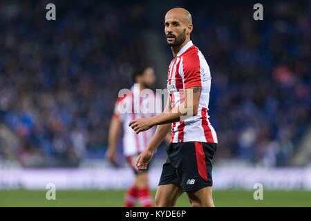 Barcellona, Spagna. Xiv gen, 2018. Athletic Club centrocampista Mikel Rico (17) durante il match tra RCD Espanyol v Athletic Club, per il round 19 del Liga Santander, suonato a RCDE Stadium il 14 gennaio 2018 a Barcellona, Spagna. Credito: Gtres Información más Comuniación on line, S.L./Alamy Live News Foto Stock