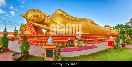 Reclning Buddha a Pha Questo tempio. Vientiane, Laos. Panorama Foto Stock