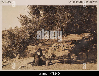 *La Récolte des Olives* di Baud-Bovy e Boissonnas, fotografata nel 1919, raffigura la tradizionale raccolta delle olive sull'isola greca di Tinos. L'immagine cattura la vita rurale e le pratiche agricole della regione, sottolineando l'importanza della coltivazione dell'olivo. Foto Stock