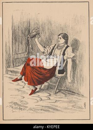 Illustrazione da satirico russo ufficiale Ovod (Seccatore) raffigurante una giovane donna che indossa un sarafan, un tradizionale russo abito, Pendente ritornare in una sedia di fronte a una casa e cercando nella tristezza per un kokoshnik, un tradizionale russo copricapo, nella sua mano; il copricapo è un edificio disegnato su di esso accompagnato dalla parola "uma', riferendosi a un russo di assemblea legislativa nei primi anni del novecento, 1906. () Foto Stock