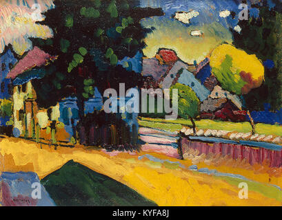 Il dipinto del 1908 di Vassily Kandinsky Vista di Murnau raffigura la città bavarese di Murnau e segna la sua transizione dall'arte rappresentativa all'arte astratta, rappresentando una fase importante nella storia dell'arte moderna. Foto Stock
