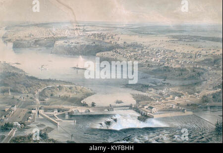 Vista di Parliament Hill e Chaudière cade. "Città di Ottawa, Canada Ovest", ca. 1859, da uno stent e la conca. Foto Stock