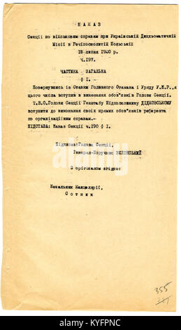 Ordine militare storico di Wiktor Zelinski della missione diplomatica Ucraina in Polonia, che delinea le istruzioni per le unità militari durante le tensioni politiche nella seconda Repubblica polacca. Foto Stock