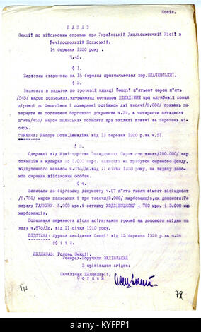 Ordine militare Rozkaz nr 45 emesso da Wiktor Zelinski della missione diplomatica Ucraina in Polonia, che specifica le direttive per le operazioni militari e l'amministrazione. Foto Stock