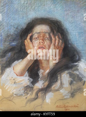 Il dipinto "Ritratto donna" di Octav Băncilă del 1908 raffigura un soggetto femminile, illustrando la ritrattistica rumena e lo stile artistico dei primi anni del XX secolo. Foto Stock