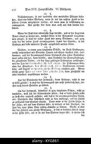 Pagina 236 del trattato del 1752 di Johann Joachim Quantz "Versuch einer Anweisung die Flöte traversiere zu spielen", che spiega l'articolazione del flauto e le tecniche tonguing. Foto Stock
