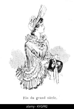 L'illustrazione di Robida del 1891 tratta da "Mesdames nos aîeules" raffigura la moda femminile di oltre dieci secoli, mostrando stili di abbigliamento storici, abbigliamento, eleganza e tendenze in evoluzione. Foto Stock